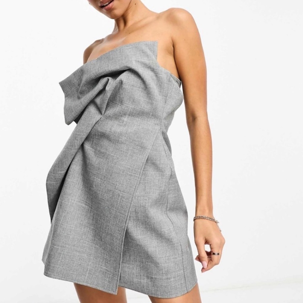 ASOS DESIGN Gray Strapless Origami Fold Mini Dress